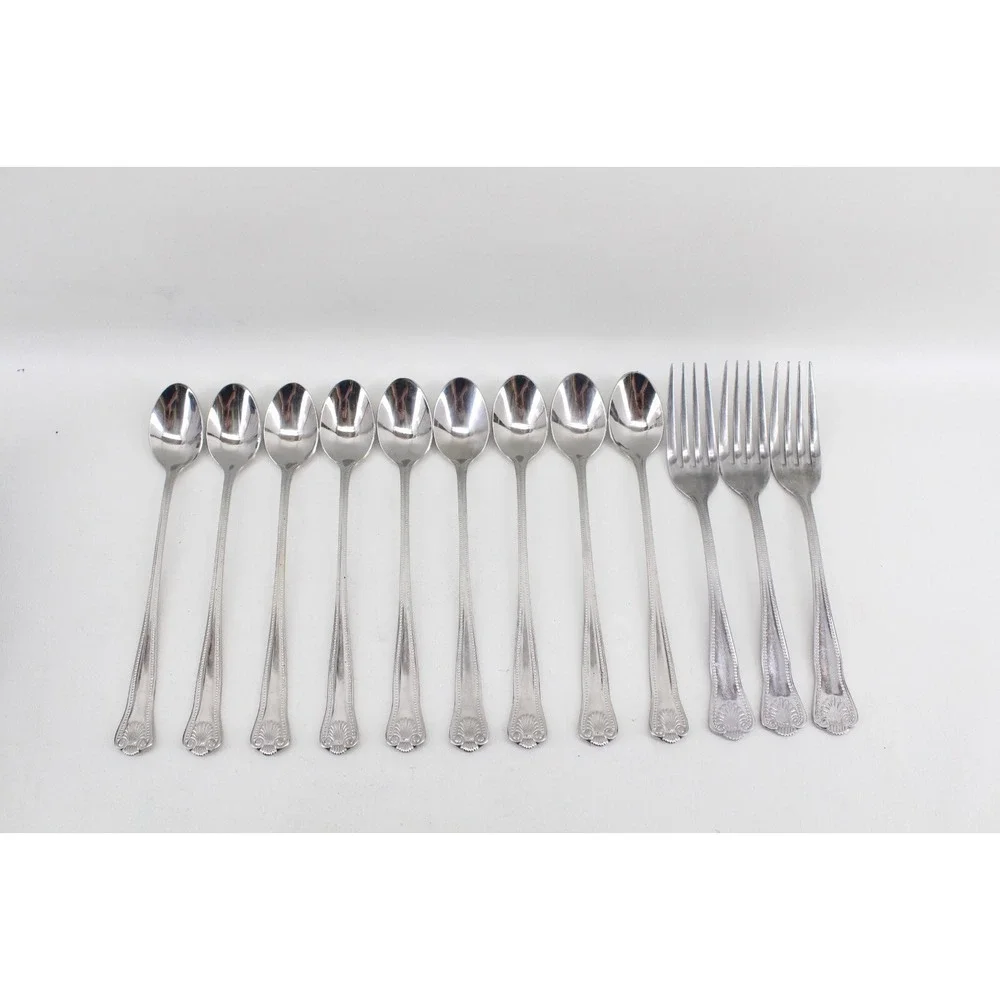 Towle Supreme STUART SHELL Beaded Stainless 9 Ice Tea Spoon 3 Dinner Fork‎